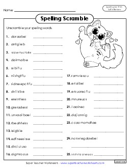 Word Scramble (F-22) Spelling F Worksheet