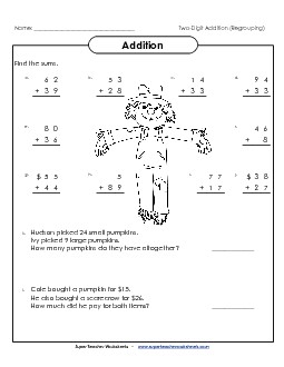 2-Digit Addition Fall Worksheet