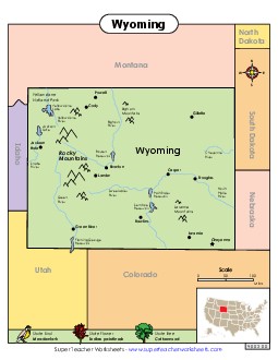 Map of Wyoming State Maps Worksheet