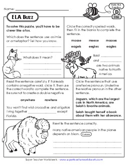 New ELA Buzz: Week 18<br>Worksheets 86 through 90 Worksheet