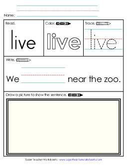 Worksheet 3: Live Sight Words Individual Worksheet