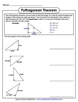 Pythagorean Theorem - Basic Worksheet