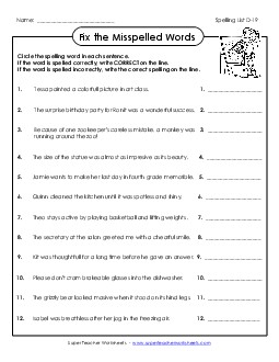 Fix the Mistakes (D-19) Spelling D Worksheet