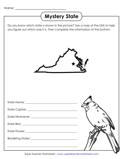 Mystery State: Virginia States Worksheet