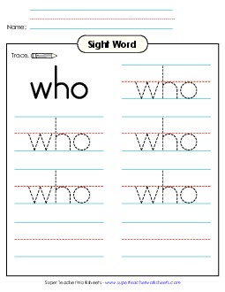 Trace the Word: Who Sight Words Individual Worksheet