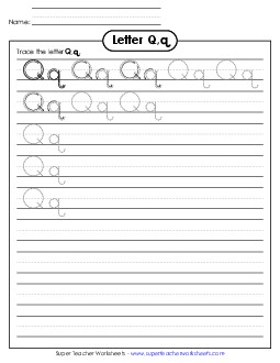 Letter Q, q - Tracing (Smaller Font Size) Alphabet Worksheet