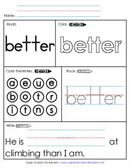 Worksheet 1: Better Sight Words Individual Worksheet