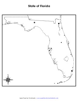 Blank Florida Map with City Dots State Maps Worksheet