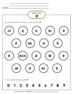 Dab or Color: It Free Sight Words Individual Worksheet