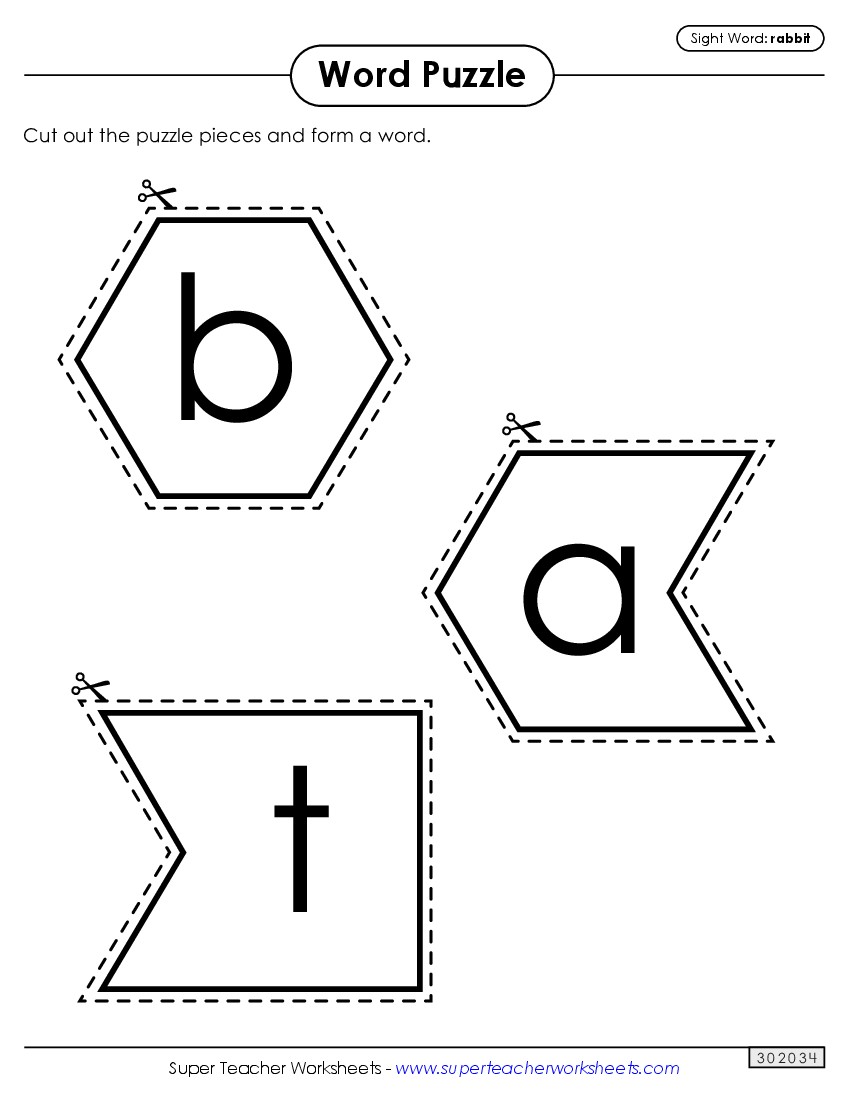 Word Puzzle: Rabbit Sight Words Individual Worksheet