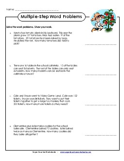 Multiple Step, Basic #4 Multiple Step Problems Worksheet