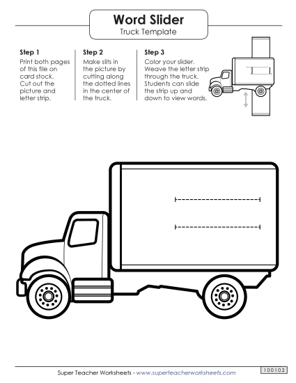 Word Slider: Truck (Right - Word Parts) Templates Worksheet