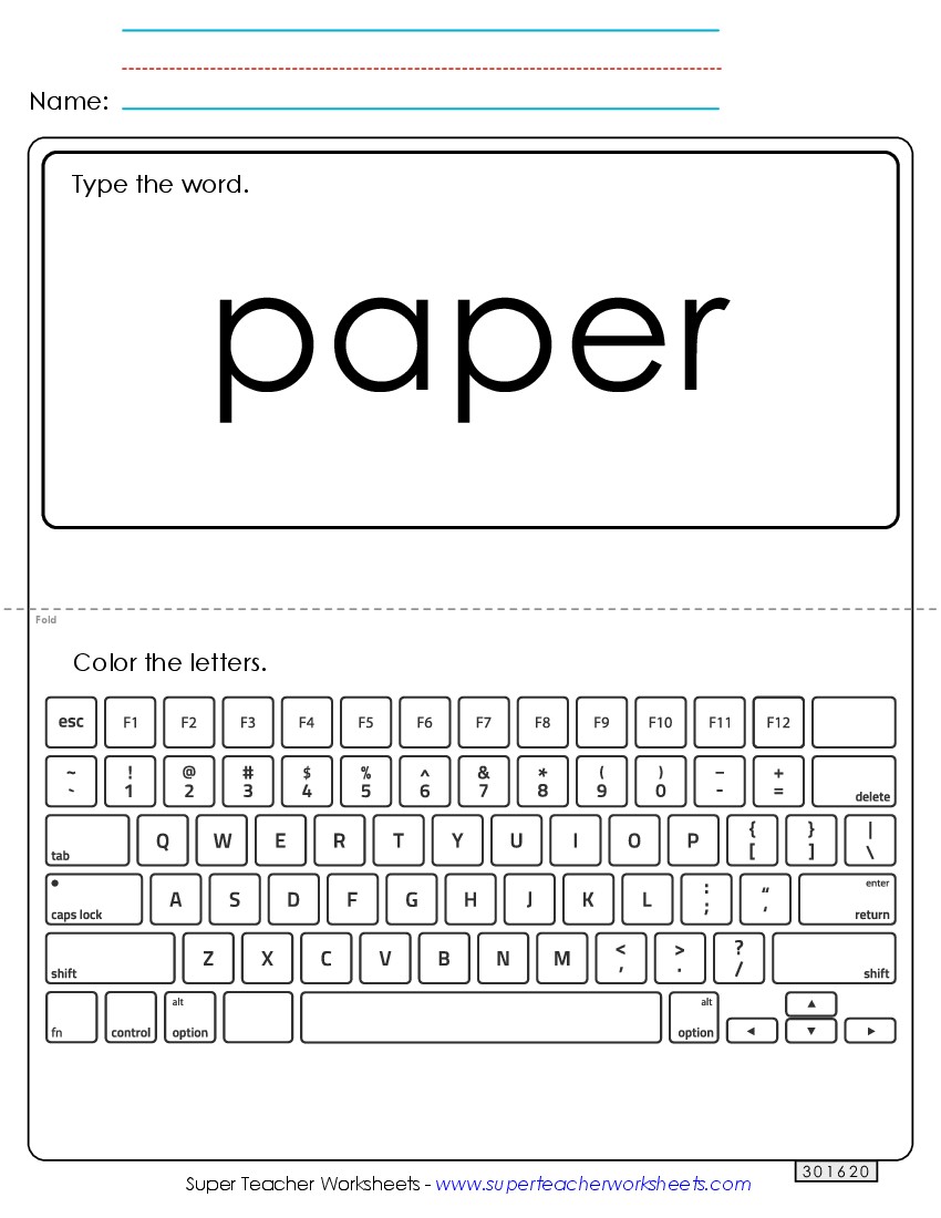 Type the Word: Paper Sight Words Individual Worksheet