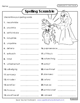 Word Scramble (F-1)  Free Spelling F Worksheet