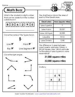 Math Buzz: Week 11 Worksheets 51 through 55 Daily Math Review Worksheet