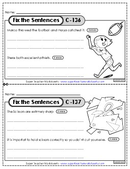 Fix the Sentences C-136 through C-140 Worksheet