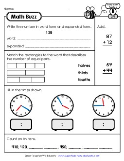 Math Buzz: Week 15 Worksheets 71 through 75 Daily Math Review Worksheet