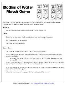 Bodies of Water Matching Game 2nd Grade Science Worksheet