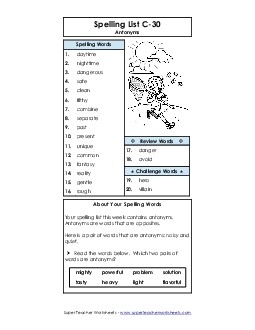 Spelling List C-30 Spelling C Worksheet