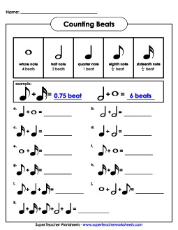 Counting Beats 2 (Intermediate) Music Worksheet