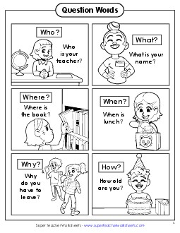 New Question Words Anchor Chart:<br>Who, What, Where, When, Why, and How Worksheet