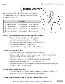 Typing Sentences (F-26)  Spelling F Worksheet