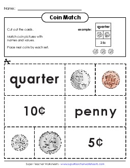 Matching Puzzle Game: Cut and Glue Counting Money Worksheet