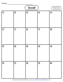 20-Square Student Answer Grid Scoot Worksheet