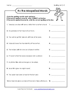 Fix the Mistakes (C-21) Spelling C Worksheet