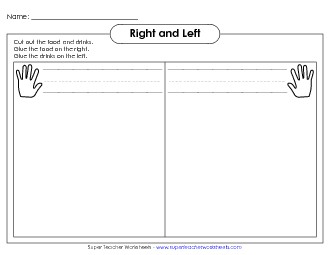 Right-Left Cut-Outs: Food & Drinks Right Left Worksheet