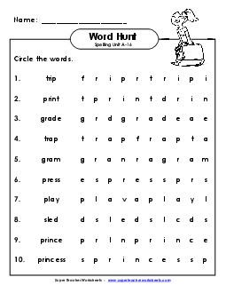 Horizontal Word Hunt (A-16) Spelling A Worksheet