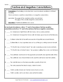 Sentences with Positive/Negative Connotations  Worksheet