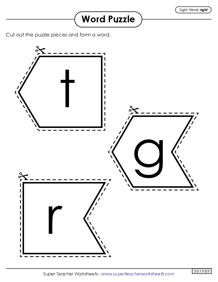 Word Puzzle: Right Sight Words Individual Worksheet