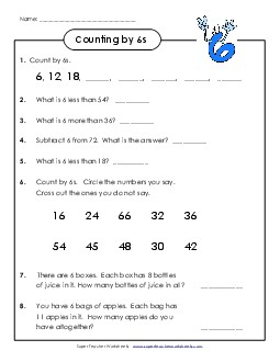 Questions: Counting by 6s Worksheet