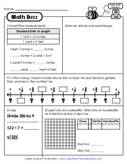 Math Buzz: Week 28 Worksheets 136 through 140 Daily Math Review Worksheet