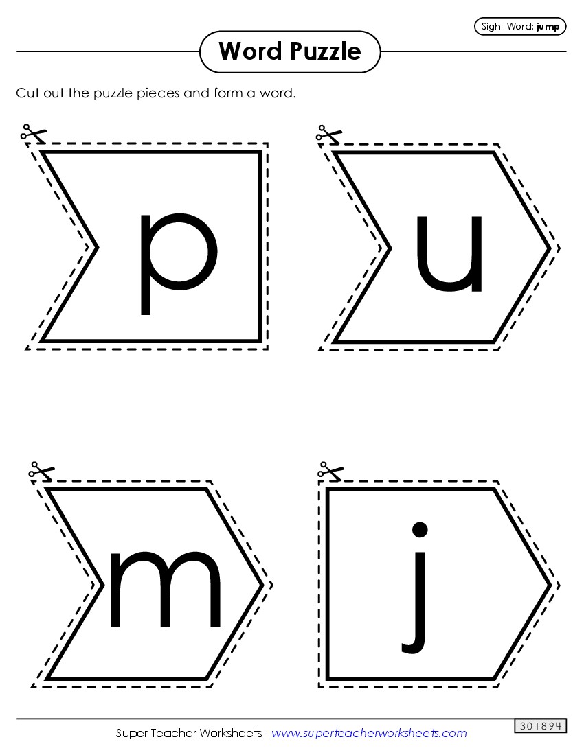 Word Puzzle: Jump Sight Words Individual Worksheet