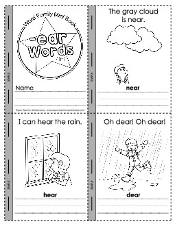 Mini-Book (-ear) \'eer\' sound Free Word Families Worksheet