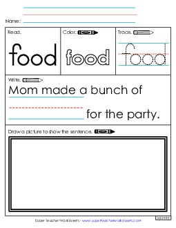 Worksheet 3: Food Sight Words Individual Worksheet