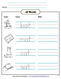 Trace and Write (-at) Word Families Worksheet