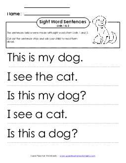 Read Sentences (Units 1 & 2) Free Sight Words Worksheet