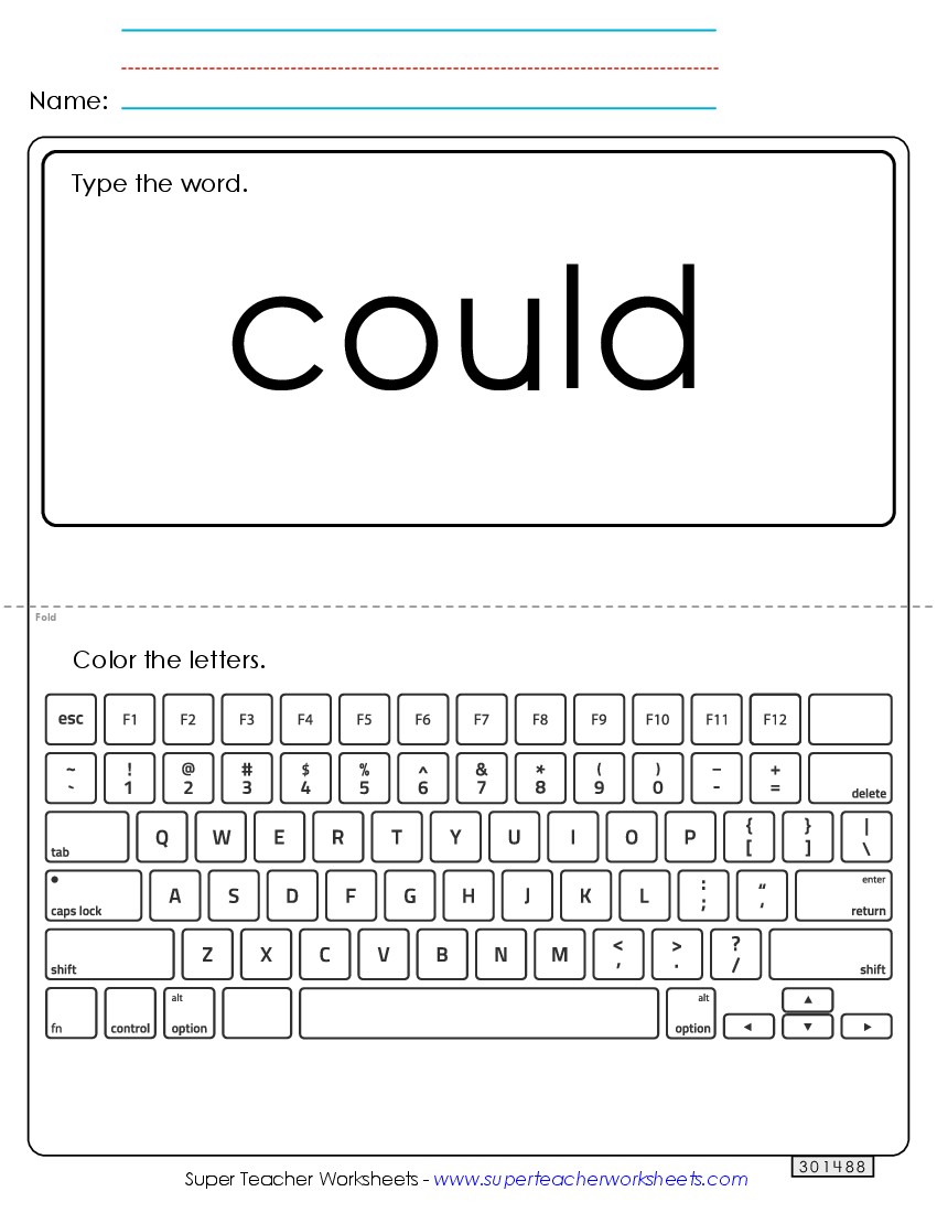 Type the Word: Could Sight Words Individual Worksheet