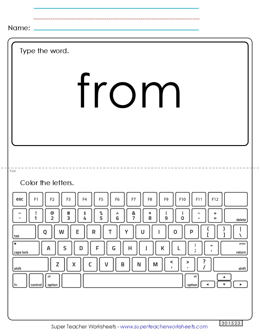 Type the Word: From Sight Words Individual Worksheet