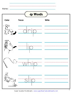 Trace and Write (-ip) Word Families Worksheet