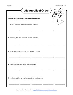 Alphabetical Order (E-4) Free Spelling E Worksheet