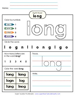 Worksheet 4: Long Sight Words Individual Worksheet