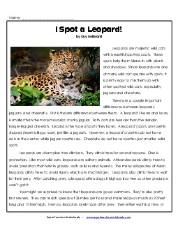 Leopards 6th Grade Reading Comprehension Worksheet