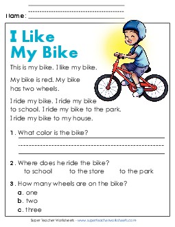 New I Like My Bike Worksheet