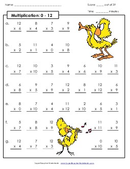 Multiplication Basic Facts #2 Factors 0 through 12 Worksheet