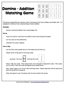 Domino - Addition Matching Game Worksheet