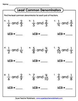 Least Common Denominator (2 Fractions) Worksheet